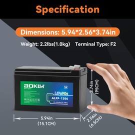 A AOKLY 12V 6Ah LiFePO4 Battery, Rechargeable 6AMS Deep Cycle Lithium Iron Battery for Fish Finder, UPS,Kids Ride On Toys