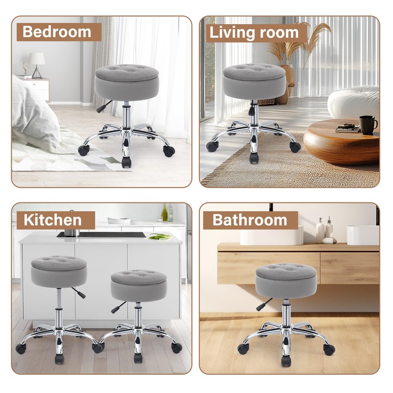Gitrah Vanity Chair with Wheels Adjustable Vanity Stool with Storage