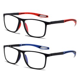 JOON-joon Reading Glasses Men 2 Pairs Sports Style Comfortable and Flexible Blue Light Blocking Readers for Men+3.5(Upgrade,Red&Blue)