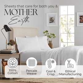 SUPREME ELEGANCE Queen Size White 100% Cotton Sheet Set – 400 Thread Count, Wrinkle-Resistant, Soft Sateen Weave, Hotel Quality Bed Sheets, Deep Pocket Fitted Sheet, 4-Piece Bedding Set – White