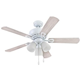 Portage Bay 51443 Ceiling 44" Miller Park White Indoor Fan Frosted 3 Light LED Multi Arm E26/A15 Bulb and Pull-Chains, Traditional Style, 5 Reversible Gray Oak/Walnut Blades, 514, Brushed Nickel