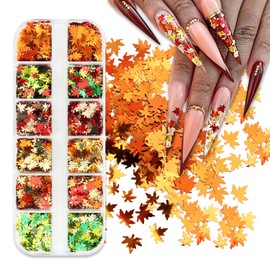 12 Grids 3D Maple Leaf Nail Glitter Sequins Fall Nail Art Stickers Decals Maple Leaves Glitter Flakes Autumn Nail Sequin Nail Designs Charms Thanksgiving Glitter for Acrylic Nails Design Supplies