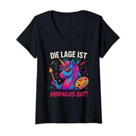 Womens Funny Party Gadgets Die Lage Ist Hornlos gut V-Neck T-Shirt
