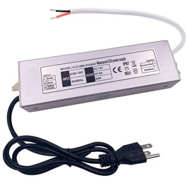 LED Driver 60 Watts DC 12V Output Transformer, Waterproof IP67 LED Power Supply Ultra Thin Design with Grounded 3-Prong Plug 3.3 Feet Cord for Indoor&Outdoor Use