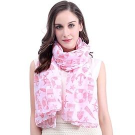 Lina & Lily Women's Scarf with Anchor, coral