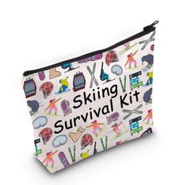POFULL Skiing Gift for Women Makeup Bag Skiing Team Gifts Skiing Survival Kit Ski Lover Skiing Gift Winter Sport Cosmetic Bag (Skiing Survival CA)