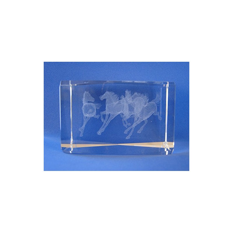Feng Shui Import Laser Engraved 3D Horses in Crystal Glass