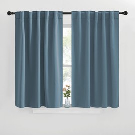 NICETOWN Blackout Curtain Panels for Kitchen - (Smoky Blue Color) 29x30 inch, 2 Panels Set, Room Darkening Blackout Drapes for Window