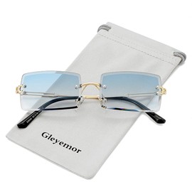 Gleyemor Rimless Rectangle Sunglasses for Women Mens Fashion Vintage Frameless Square Glasses with Gradient Lens (Gradient Blue)