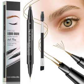 Eyebrow Pen - Eyebrow Pencil, Brow Pencil 2-in-1 Dual-Ended Microblading Eyebrow Pen with Micro-Fork-Tip and Precise Brush-Tip Create Natural Hair-Like Brows, Last All-Day (Brown)