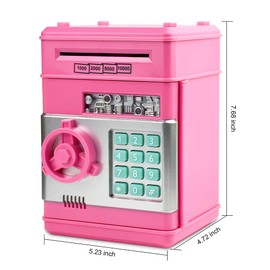 Setibre Piggy Bank, Electronic ATM Password Cash Coin Can Auto Scroll Paper Money Saving Box Toy Gift for Kids (Pink)