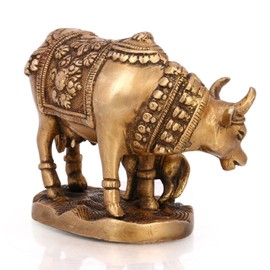 Purpledip Brass Statue Kamdhenu Cow With Calf