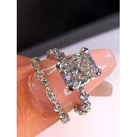 Women's Elegant Rhinestone Decorated Rings, 2pcs/set Fashion Gorgeous Rings for Wedding Party, Engagement Gift for Women - Color: Silver, Size: 8