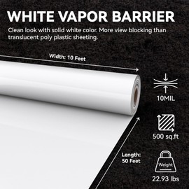 Spirecover White Crawl Space Vapor Barrier - 10 Mil Vapor Barrier, 10' x 50', Heavy Duty Polyethylene Film, Thick Plastic Sheeting, Plastic Drop Cloth Covering for Crawlspace, Baement