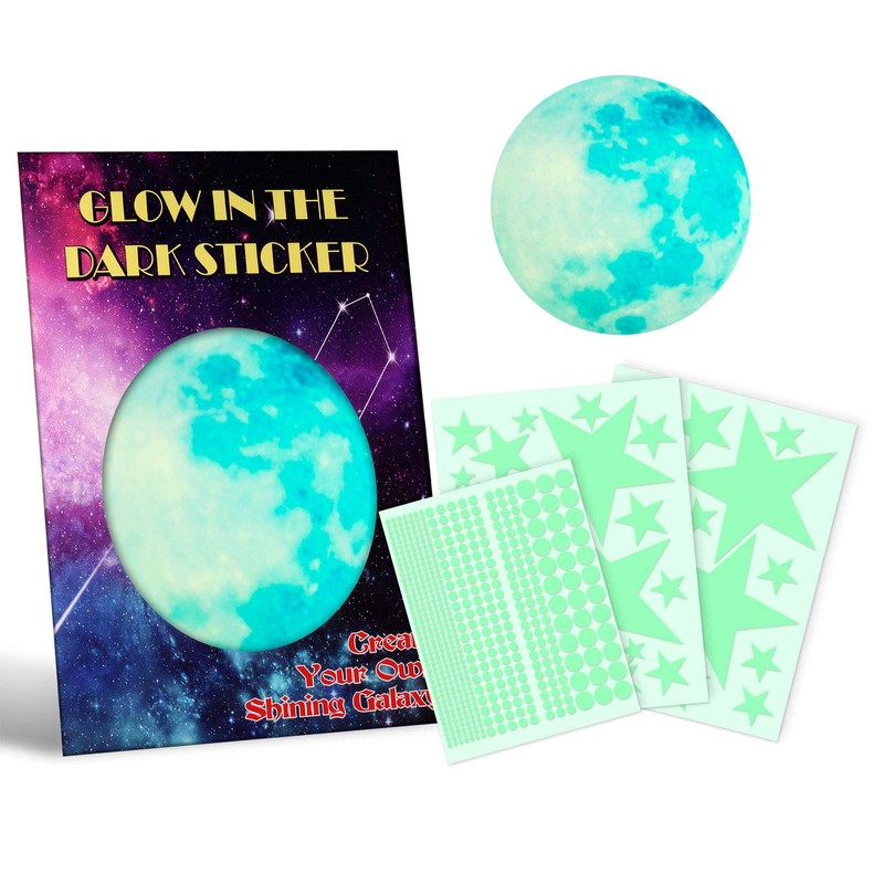 Yosemy Fluorescent Wall Stickers, Moon and Stars, 563 Luminous and