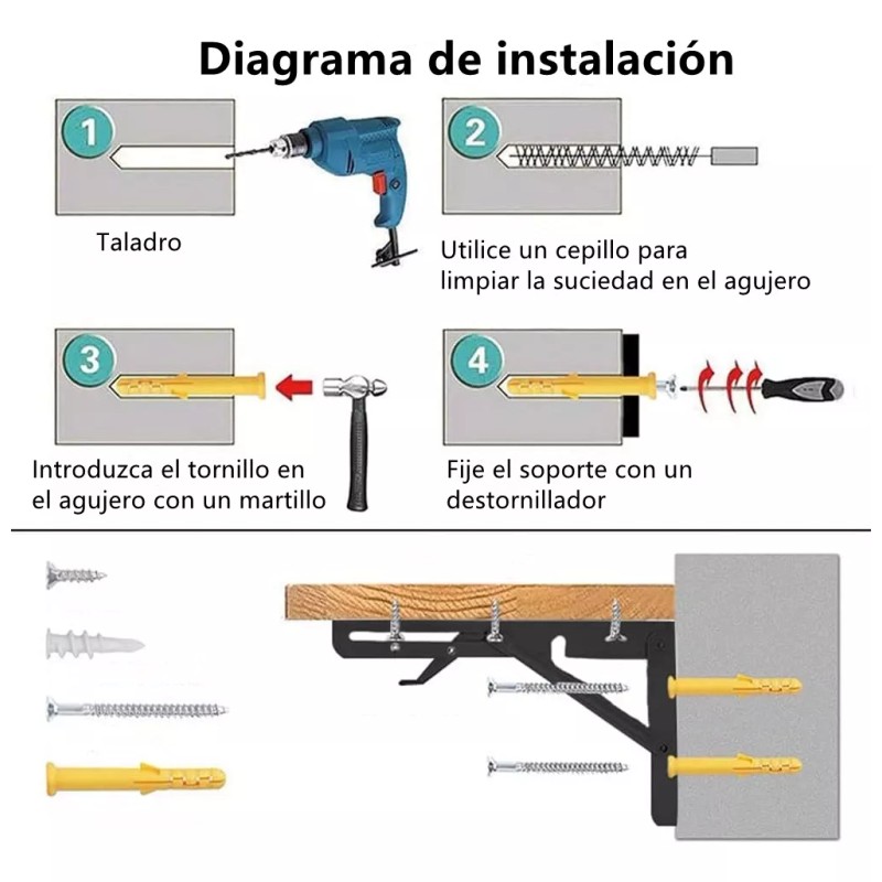 Acero Inoxidable Mensulas Soportes Para Repisas Plegable 4pc