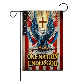 FLAGMEUP8386 Patriotic Garden Flag - One Nation Under God - Christian Eagle Emblem Flag Outdoor Decor - Double Sided Polyester 12x18 Inch