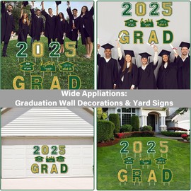 Set of 11 Graduation Yard Sign Decorations Congrats Grad Graduation Lawn Signs Class of 2025 Yard Signs with 22 Stakes for Outdoor Graduation Party Pathway Decor Supplies(Green & Gold)