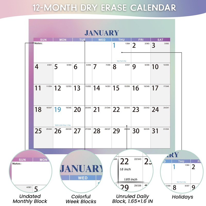 2026 Wall Calendar Dry Erase - 32" x 48" Large