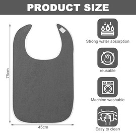 Mecmbj Bibs for Adults, Pack of 2 Anti-fouling Bibs for Seniors, Reusable Bibs for Adults, Clothing Protection, Washable Bibs for Adults for Men, Women (Grey), gray
