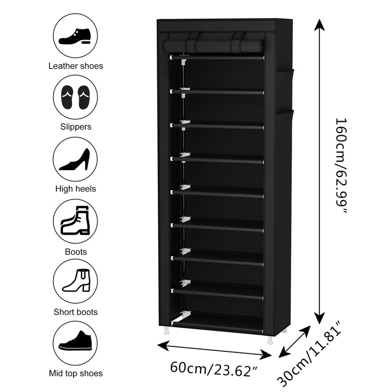 Calmootey 9 Tier Shoe Rack Organizer,Portable Shoe Shelf with Nonwoven