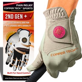 Copper Tech Ladies Golf Gloves Women (2nd Gen) | Copper Compression Wrist & Joint Support | Flexible & Comfortable Fit with Premium Leather Construction | Reinforced Palm Pad for Tacky Grip & Traction