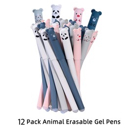 RIANCY 0.4mm Erasable Gel Pens,12 Pack Cute Cartoon Animal Rollerball Gel Ink Pens, Black Ink Refillable Pens for Adult Writing Kids Calligraphy Note Taking. (Black Ink)