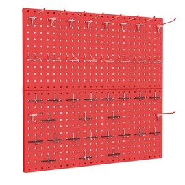 TORACK Metal Pegboard Wall Organizer 24" x 24" or 12" x 48", 70 PCS Tool Storage Pegboard for Garage Tool Organizer Board with Pegboard Hooks for Workbench(Red)