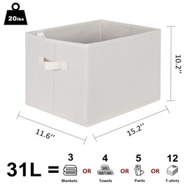 WUIKE 3 Pack Extra Large Fabric Storage Bins, Beige Foldable Closet Organizer Boxes for Clothes, Sheets and Blankets