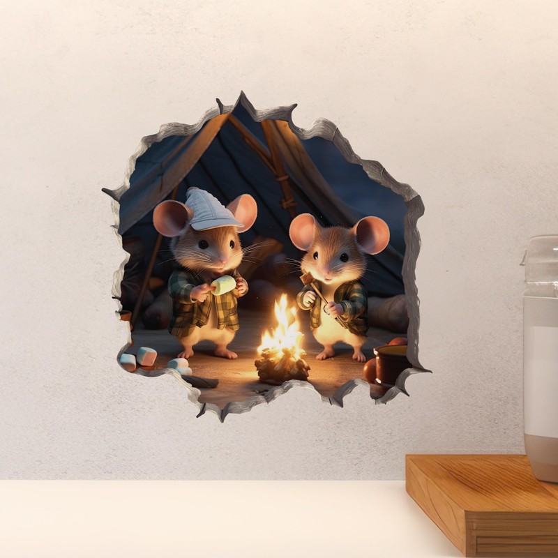 Camping Mice in Mouse Hole Decal - Mouse Hole 3D