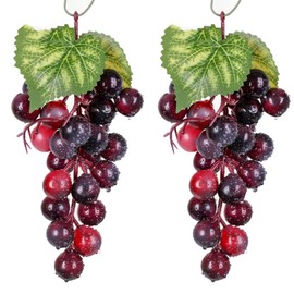 2 Bunches Agate Rubber Grapes Artificial Grape Fake Grapes Lifelike Artificial Fruits for Party Pub Cabinet Ornament Home Garden Wedding Decoration Photography Props (24 Grains 6.5 Inches Long)
