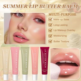 Ledeak Summer Lip Balm, Summer Lip Butter Balm, Nourishing Glossier Lip Balm, Plumping Tinted Lip Butter, Moisturizing Natural Lip Gloss Set for Men and Women Chapped Lips (02# Candy)