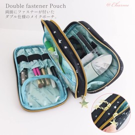 AF8282 Makeup Pouch, Cosmetic Pouch, Large Capacity, Double Zipper, Stylish, Functional Pouch, Brush Holder, Divider, Cosmetics, Storage, Star Pattern