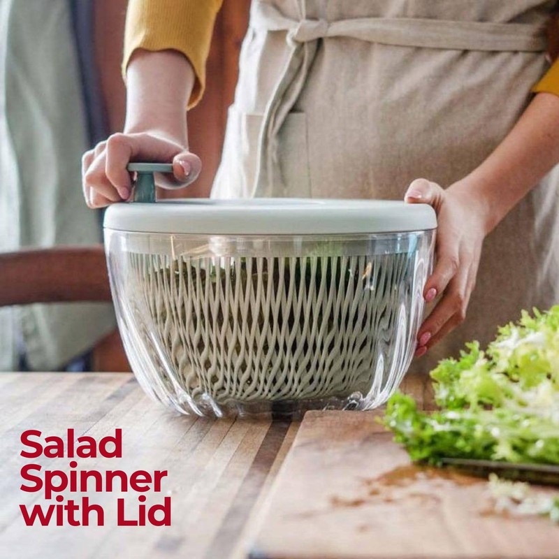 GUZZINI 10" Salad Spinner with Lid - White, Wash, Spin