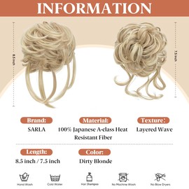 SARLA 2PCS Blonde Messy Bun Hair Pieces for Women Wavy Curly Synthetic Hairpieces for Updos with Tendrils Fake Scrunchies Ponytail Extension Dirty Blonde