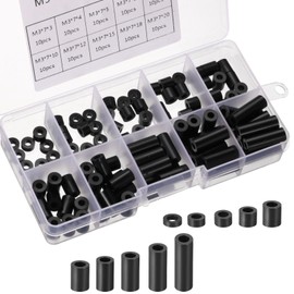 PATIKIL M3 Nylon Spacers, 100Pcs Plastic Spacer Assortment Spacer Screw Standoff Round Electrical Outlet Spacers for 1/8 in Screw Bolts Hardware Receptacle, Black