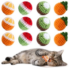 12 Pack Cat Ball Toys with Bell Inside, 1.35 Inch Hand-Knitted Wool Yarn Balls for Indoor Cats, Interactive Kitten Toys for Chasing, Boredom Relief & Self Play (Assorted Colors)
