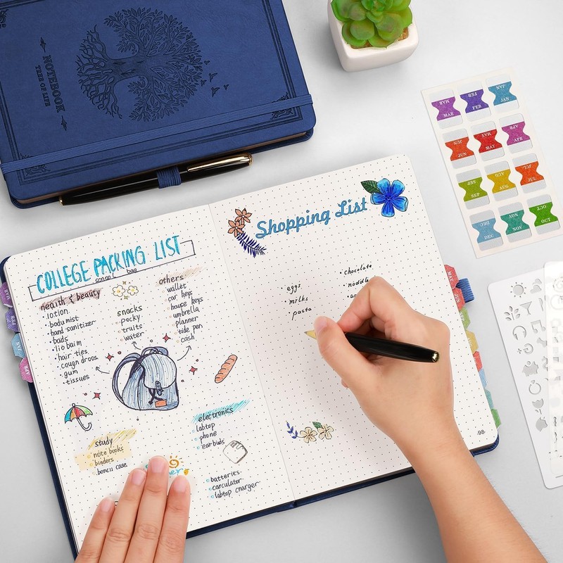 RETTACY A5 Dotted Journal Notebook, Hardcover Leather Bullet Dot Grid