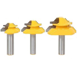 Gasea 3pcs 1/2-Inch Shank 45 Degree Lock Miter Router Bits Set 1-3/8", 2", 2-3/4" Cutting Diameter Woodworking Cutter Tools Set