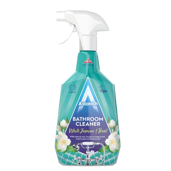 Astonish Streak Free Foaming Bathroom Cleaner Spray Bottle - Deep Cleaning White Jasmine & Basil Scented Spray For Soap Scum, Watermarks & Limescale - Cruelty Free Household Cleaning Supplies, 750 ml