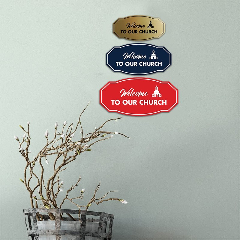 Victorian Welcome to Our Church Sign (Brushed Gold) - Large