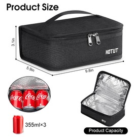 HOTUT Kleine Kühltasche,Lunchtasche Isoliert,Min Lunch-Tasche,Lunchbox Tasche,Faltbar Lunchbox,Leichte Picknicktasche Damen und Herren für Arbeit, Schule, Auto, Picknick, Strand-Schwarz