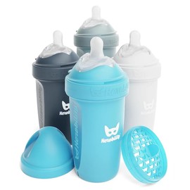 Herobility Double Anti-Colic Baby Bottles – 8.5 fl oz/240ml – 4-Pack – Multicolor - White, Gray, Iron Blue, Blue
