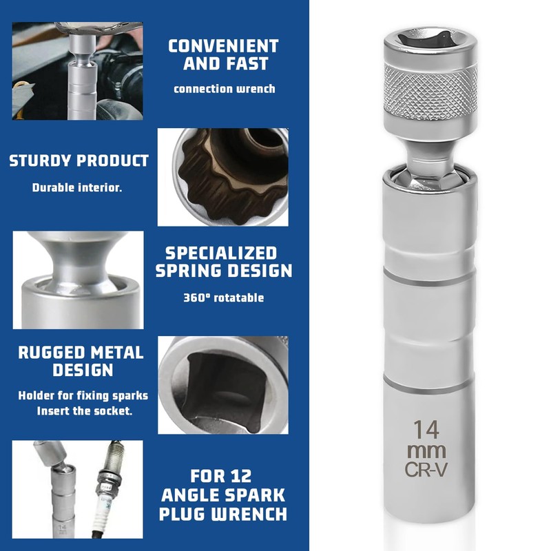 TUZHE Spark Plug Wrench 14 mm Magnet Universal Flexible Spark