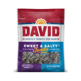 David DAVID Roasted and Salted Jumbo Sunflower Seeds, Sweet and Salty Flavor, 5.25oz. (Pack of 12)