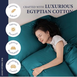 Ashton Sheets Egyptian Cotton King Size Duvet Cover Set - Premium 600 Thread Count Egyptian Cotton Soft Sateen Weave Comforter Cover, Zipper Closure & Corner Ties (3 Pc, Teal, King/California King)