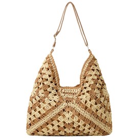 Straw Hobo Bags for Women 2024 Summer Straw Purses Beach Bag Vintage Handmade Woven Shoulder Bag Hollow Handbag for Travel