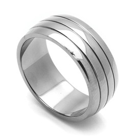 DoubleAccent 8MM Comfort Fit Titanium Wedding Band Grooved Dome Ring (Size 8 to 15) Size 15