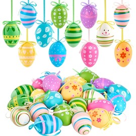 Pack of 12 Easter Eggs for Hanging, Easter Eggs, Easter Eggs Decoration, 6 x 4 cm, Plastic Eggs for Hanging & Decorating, Plastic Eggs for Outdoor and Indoor Easter Decoration for Easter
