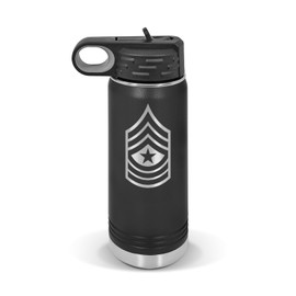 E-9 Sergeant Major Rank Water Bottle 20 oz - Laser Engraved w/Flip Top Removable Straw - Polar Camel - Stainless - Vacuum Insulated - Drinkware - sgm or-9 e9 - Black